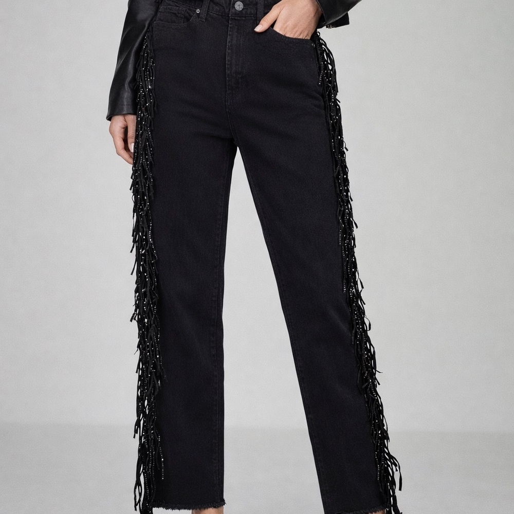 Juicy Couture Black Wash Sparkly Fringe‎ Straight Leg Jeans Size 28 Y2K